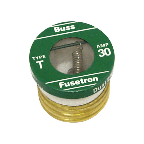 Eaton Bussmann Plug Fuse, T Series, Time-Delay, 30A, 125V AC, Indicating, 10kA at 125V AC BP/T-30